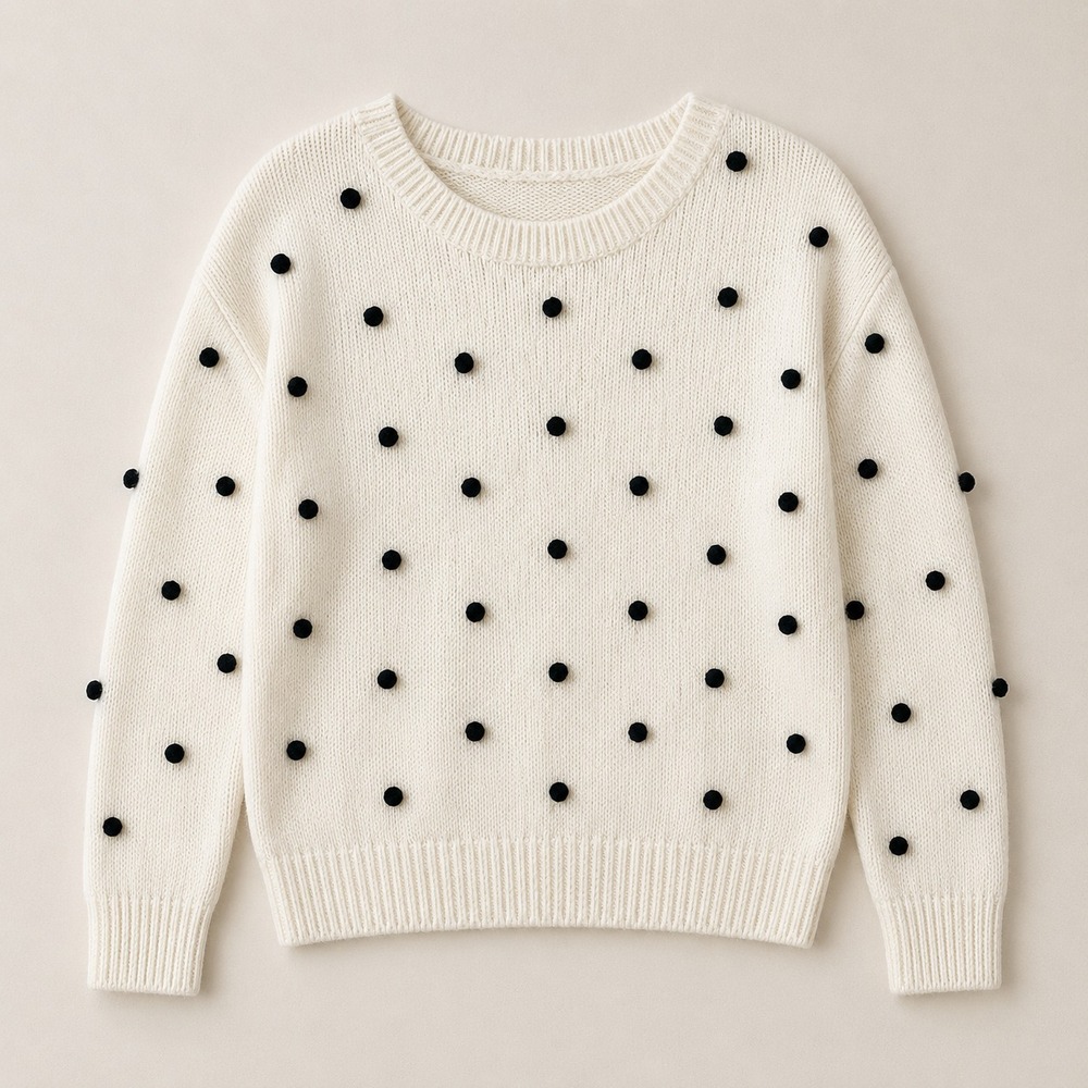 New Francesca's Mi Ami White & Black Knit Polka Dot Sweater Size Small Boxy Fit